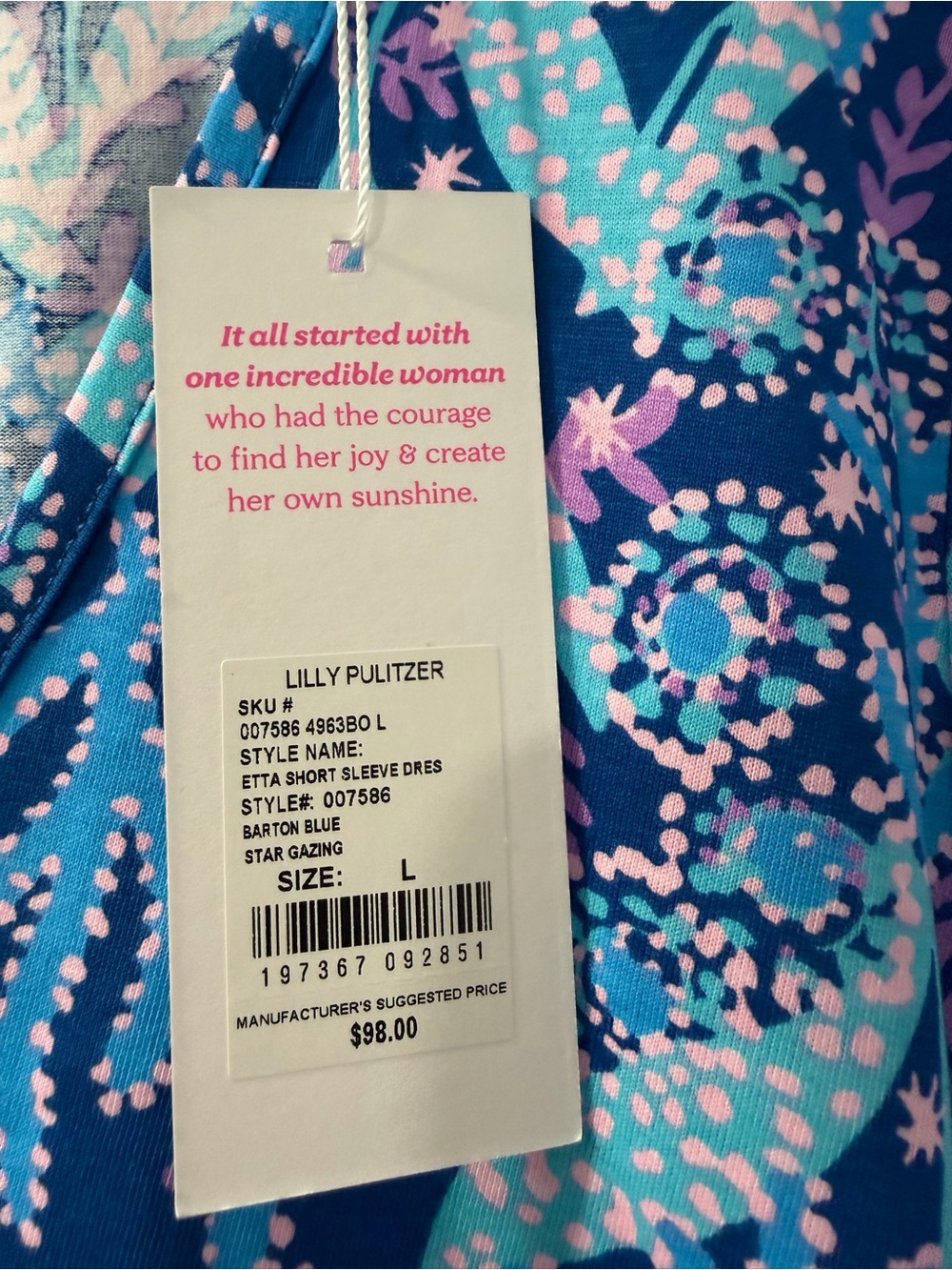 Lilly Pulitzer Blue & Pink Etta short sleeve Dress NWT - Picture 2 of 2